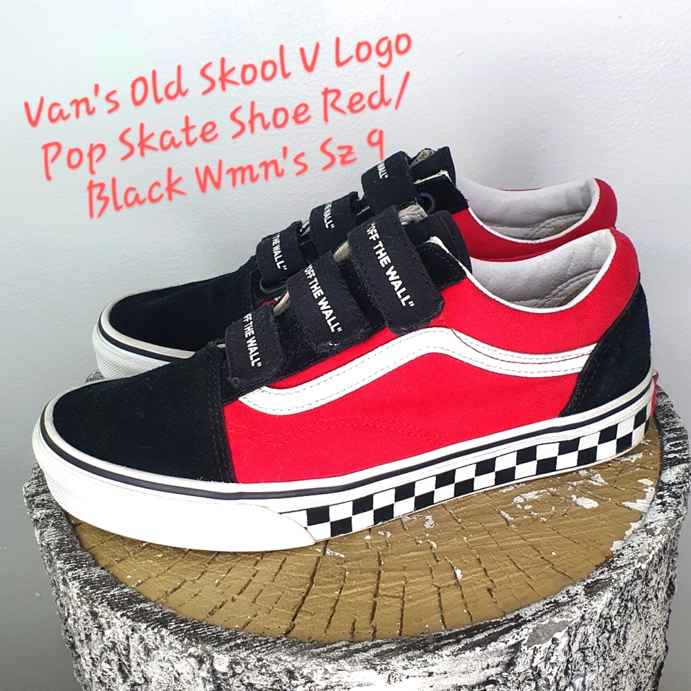 Vans Old Skool V Logo Pop Skate Shoe - Red / Black Wmn's Sz. 9
